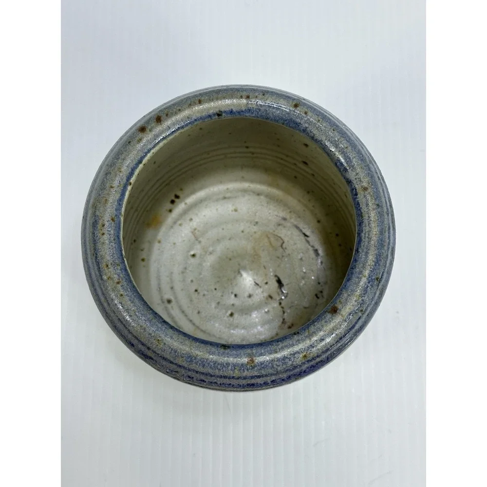Vintage Art Studio Stoneware Pottery Vase‎ Planter Pot Blue Brown Flowers Signed